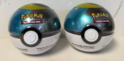 Pokemon TCG PokeBall Tin Moon Ball H24 Sealed NEW *LOT OF 2* ~ 6 Booster Packs - Image 1