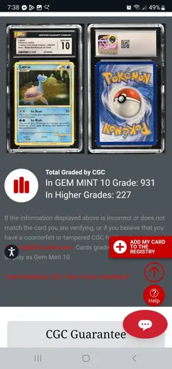 Lapras - Pokemon - CGC 10 GEM MINT - 008/034 CLB TCG - Holo Card English - Image 2
