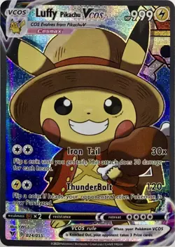 Luffy Pikachu V One Piece Cosplay Pokemon TCG YWGS Custom Fan Art Holo Card - Image 1