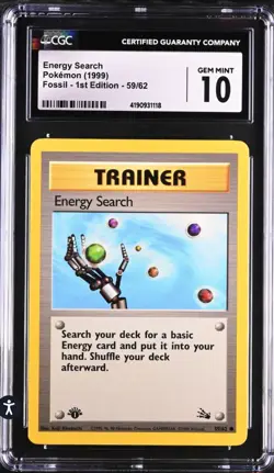 1999 Energy Search Pokemon Fossil First Edition CGC 10 - Image 1