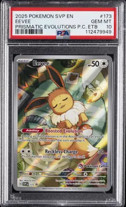 2025 POKEMON PRISMATIC EVOLUTIONS POKEMON CENTER ETB PROMO SVP #173 EEVEE PSA 10 - Image 1