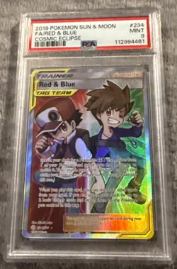 2019 POKEMON SUN & MOON COSMIC ECLIPSE #234 FULL ART/RED & BLUE PSA 9 - Image 1