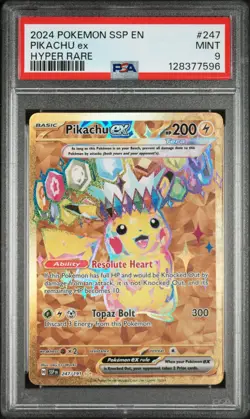 Pokemon Pikachu EX Hyper Rare Card 247/191 Surging Sparks PSA 9 Mint - Image 1