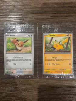 Pikachu 025/165 & Eevee 133/165 Pokemon Together Stamped Promos Sealed SV 151 NM - Image 1