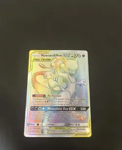 Mewtwo & Mew GX Rainbow Holo Card 242/236 Tag Team, Moderately Played Condition - Image 1