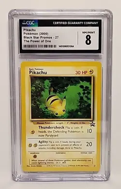 CGC 8 Pikachu Promo #27 Pokemon 2000 Black Star The Power Of One Card Graded - Image 1