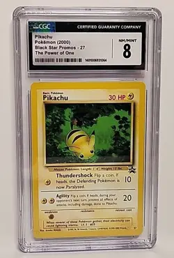 CGC 8 Pikachu Promo #27 Pokemon 2000 Black Star The Power Of One Card Graded - Image 2
