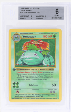 1999 Pokemon Base Set Venusaur 1st Edition Holo #15 BGS 6 - Image 1