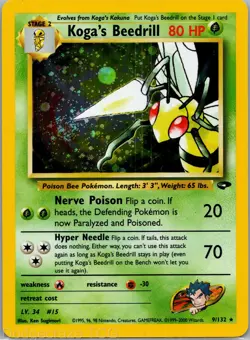 Koga's Beedrill 9/132 Holo Rare Gym Challenge Pokemon NM - Image 1