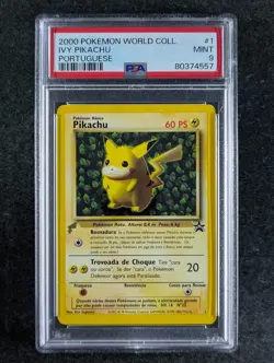 2000 Pokemon PIKACHU #1 Black Star Promo Pokemon World Coll. Portuguese PSA 9 - Image 1