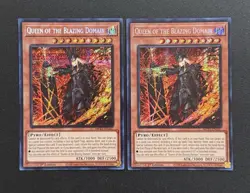 2025 YUGIOH MP25 1ST ED SECRET RARE QUEEN OF BLAZING DOMAIN X2 NM SET - Image 1