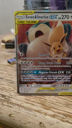 Pokemon TCG Eevee & Snorlax GX TAG TEAM Ultra Rare Holo Card Sm-Team Up 120/181 - Image 1
