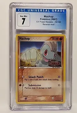 Machop 53/108 Reverse Holo Pokemon EX Power Keepers Stamp Card Graded CGC 7 NM - Image 1