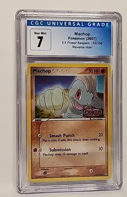 Machop 53/108 Reverse Holo Pokemon EX Power Keepers Stamp Card Graded CGC 7 NM - Image 2