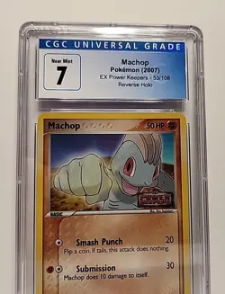 Machop 53/108 Reverse Holo Pokemon EX Power Keepers Stamp Card Graded CGC 7 NM - Image 3