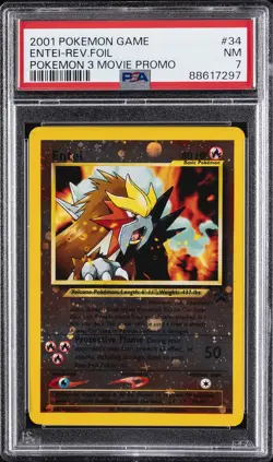 2001 POKEMON GAME MOVIE POKEMON 3 MOVIE PROMO #34 ENTEI-REVERSE FOIL PSA 7 - Image 1