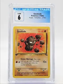 GEODUDE 1999 POKEMON ORIGINAL FOSSIL 1ST EDITION COMMON 47/62 CGC 6 Q5650 - Image 1
