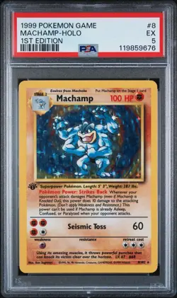 1999 Pokemon Game Machamp Holo 1st Edition PSA 5 - Image 1