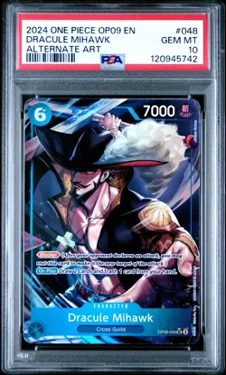 2024 ONE PIECE OP09-EMPERORS IN THE NEW WORLD #048 DRACULE MIHAWK ALT ART PSA 10 - Image 1