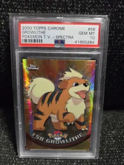 PSA 10 2000 Pokemon Game Topps Chrome Growlithe Spectra TV Rare Base Series 1GEM - Image 1