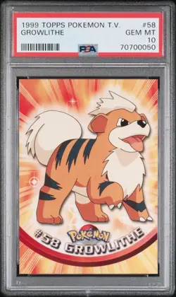 PSA 10 GEM MINT Growlithe #58 Blue Logo 1999 Pokemon Topps TV Series 1 Slab - Image 1