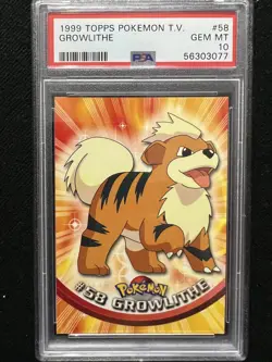 1999 Topps Pokemon TV Growlithe #58 PSA 10 Gem Mint - Image 1