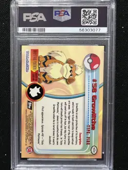 1999 Topps Pokemon TV Growlithe #58 PSA 10 Gem Mint - Image 2