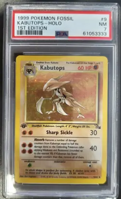 1999 Pokemon Fossil #9 Kabutops-Holo 1st Edition PSA 7 - Image 1