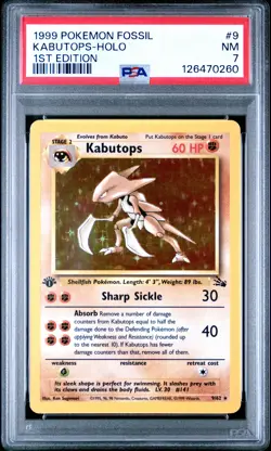 1999 POKEMON FOSSIL 1ST EDITION #9 KABUTOPS-HOLO PSA 7 - Image 1