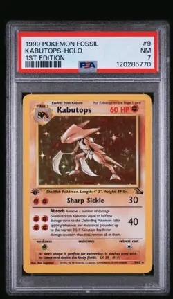 1999 POKEMON FOSSIL 9 KABUTOPS HOLO 1ST EDITION PSA 7 NM - Image 1