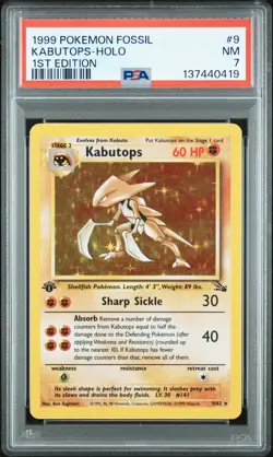 1999 POKEMON FOSSIL 1ST EDITION #9 KABUTOPS-HOLO PSA 7 - Image 1
