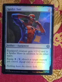 FOIL Spider-Suit Marvel Spider-Man Magic The Gathering MTG Artifact Equipment - Image 1