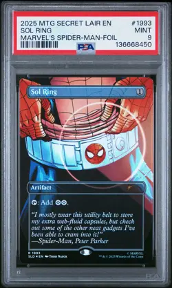 2025 MTG SECRET LAIR DROP MARVEL'S SPIDER-MAN: HEROIC DEEDS-FOIL SOL RING PSA 9 - Image 1