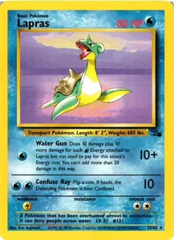 Pokemon TCG Lapras 25/62 Fossil Unlimited Rare VLP - Image 1