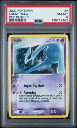2007 POKEMON POP SERIES 5 #2 LUGIA-HOLO PSA 8 - Image 1