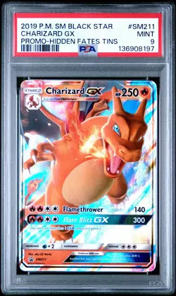 2019 POKEMON SM BLACK STAR PROMO HIDDEN FATES TINS #SM211 CHARIZARD GX PSA 9 - Image 1