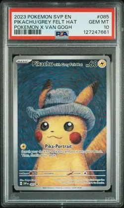 2023 Pokemon X Van Gogh Pikachu With Grey Felt Hat Black Star Promo #085 PSA 10 - Image 1