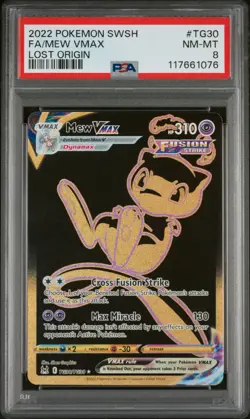 2022 POKEMON SWORD & SHIELD LOST ORIGIN #TG30 FA/MEW VMAX LOST ORIGIN PSA 8 - Image 1