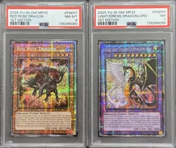 2025 PSA 8/7 YUGIOH MP25 STARLIGHT RARE RED ROSE & LIGHT/DARKNESS DRAGON SET - Image 1