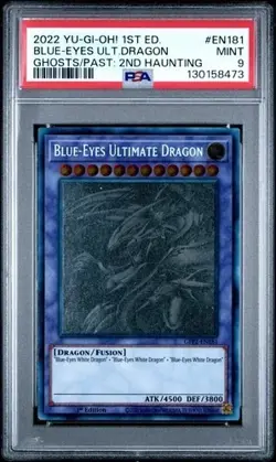 2022 Yu-Gi-Oh! Blue-Eyes Ultimate Dragon GFP2-EN181 Ghost Rare PSA 9 MINT - Image 1