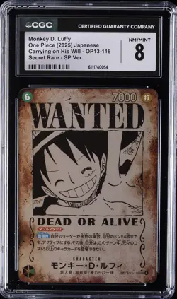 2025 ONE PIECE JPN CARYING ON HIS WILL SECRET RARE SP VER. MONKEY D. LUFFY CGC 8 - Image 1