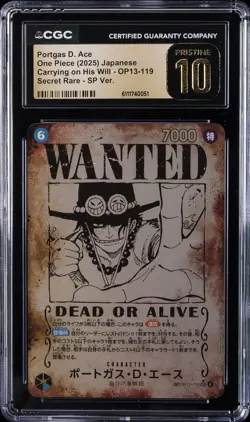 2025 ONE PIECE JPN CARRYING ON HIS WILL WANTED AA PORTGAS D. ACE CGC 10 PRISTINE - Image 1