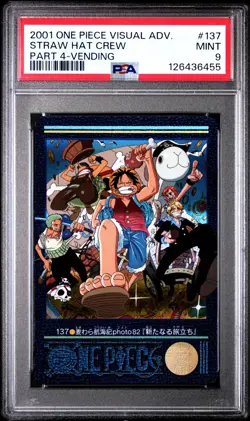2001 CARDDASS ONE PIECE VISUAL ADVENTURE PART 4 VENDING STRAW HAT CREW PSA 9 - Image 1