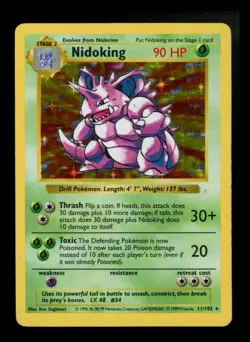 Nidoking 11/102 SHADOWLESS Base Set 1999 Holo Rare WOTC Pokemon Card TCG - Image 1