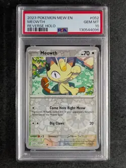 2023 Pokemon MEOWTH #052/165 Scarlet & Violet 151 Reverse Holo English PSA 10 - Image 1