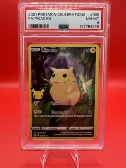 2021 Pokemon Celebrations Pikachu Full Art Holo PSA 8 Mint 005/025 - Image 1