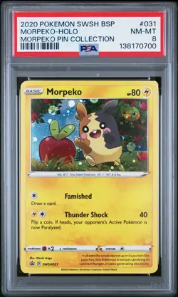 2020 POKEMON SWSH PROMO MORPEKO PIN COLLECTION #031 MORPEKO-HOLO PSA 8 - Image 1