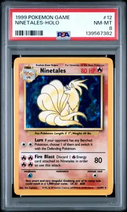 1999 POKEMON BASE SET UNLIMITED #12 NINETALES-HOLO PSA 8 - Image 1
