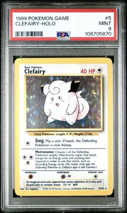 Pokemon PSA 9 Mint Clefairy 1999 Base Set Unlimited Holo #5 - Image 1