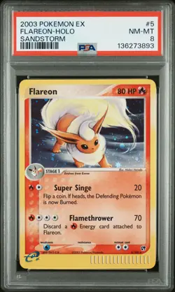 2003 POKEMON EX SANDSTORM #5 FLAREON-HOLO PSA 8 - Image 1